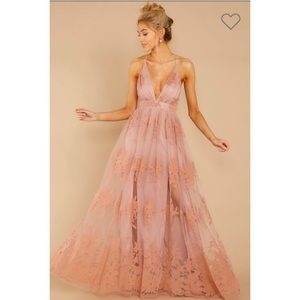 Blush pink maxi dress w/ velvet details